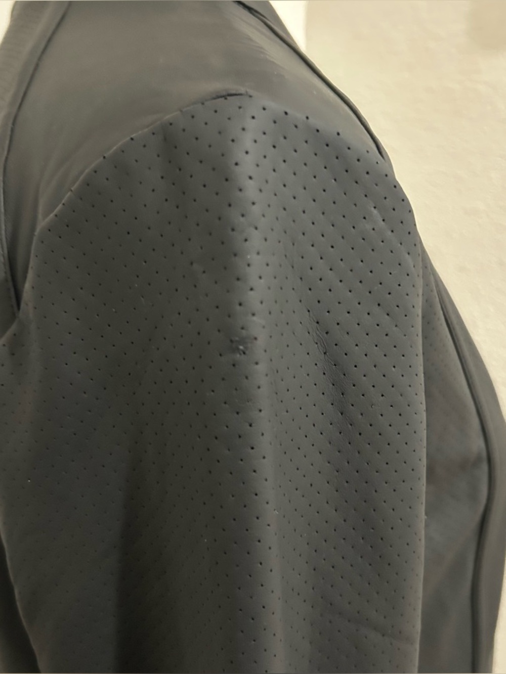Perforated Faux Leather Moto Jacket Black Full Zip Mock Neck Minimalist Biker S - Picture 6 of 7